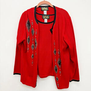 Bob Mackie Wearable Art Large Cardigan Sweater Tank Top Beads Sequins Ornaments